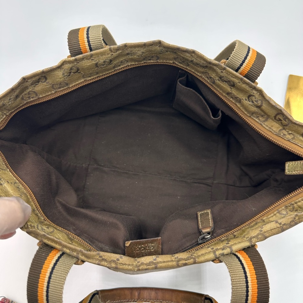 GUCCI GG Crystal Small Tote Bag Gold Gray Brown - Picture 13 of 15